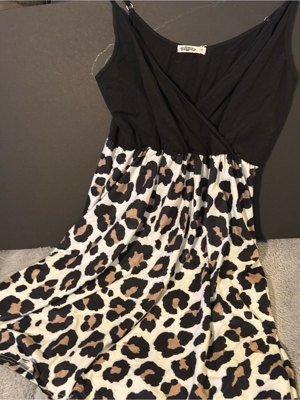 Splendid Black Top with Leopard Print Midi Skirt